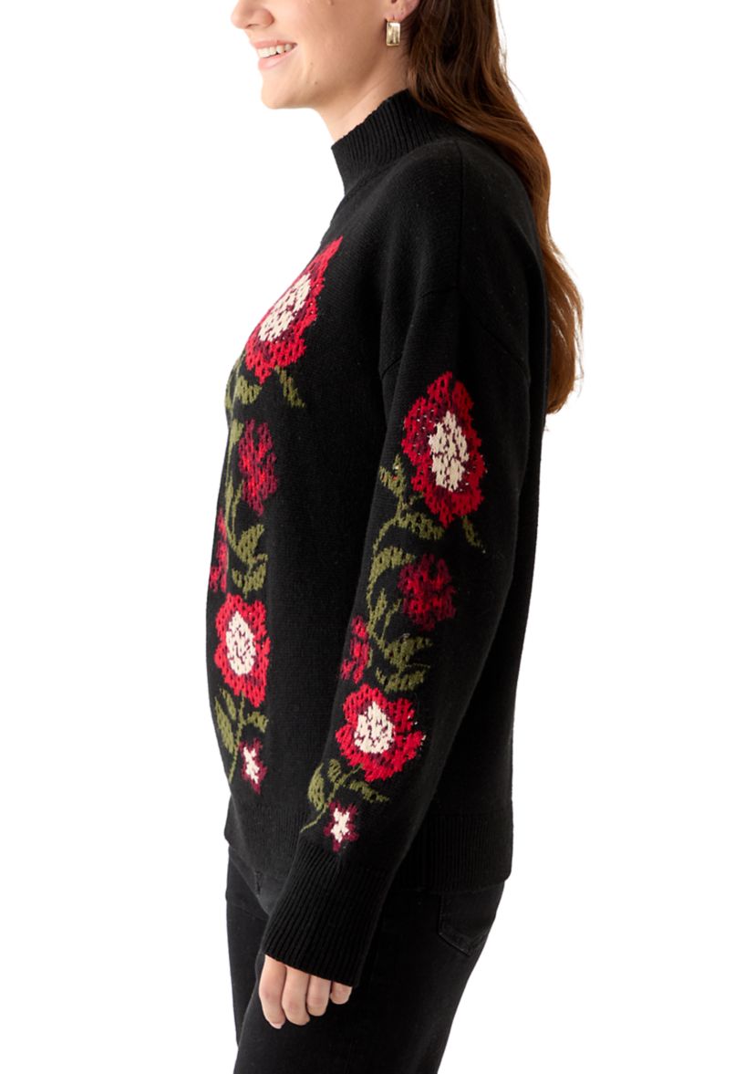 Womens Floral Intersia Sweater 