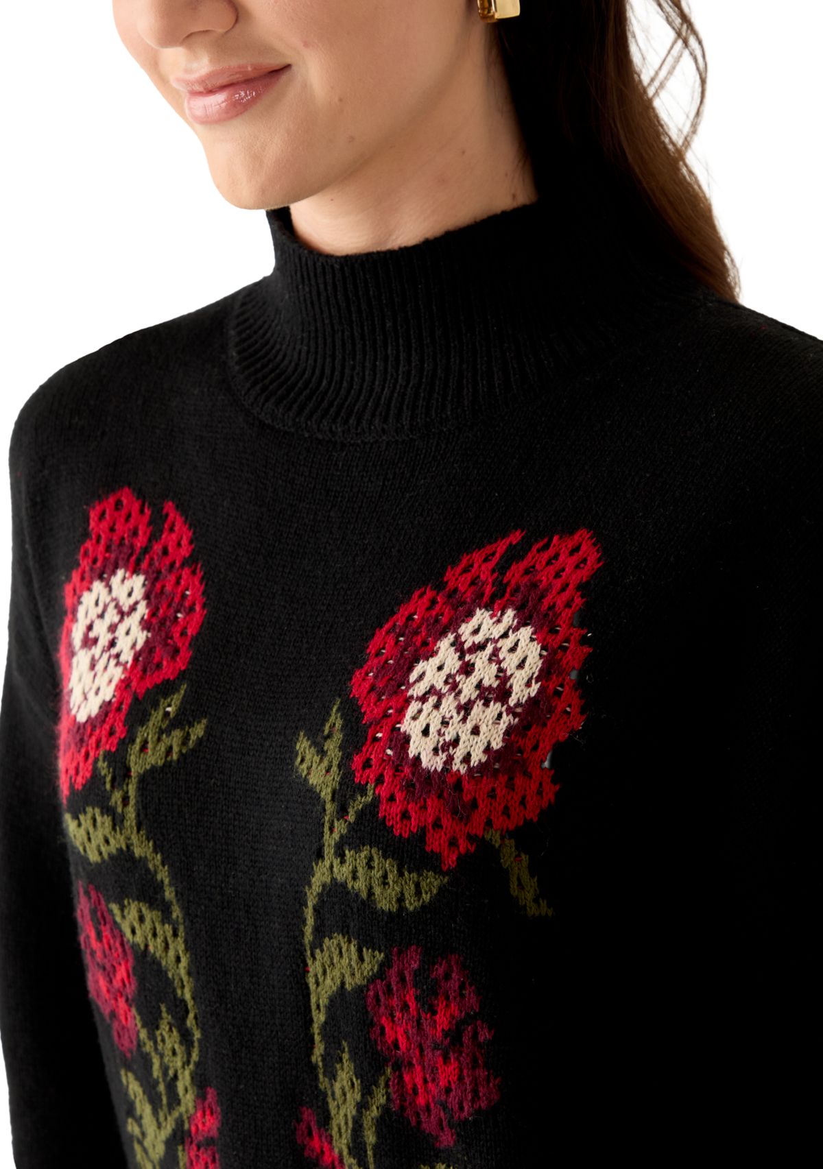Womens Floral Intersia Sweater 