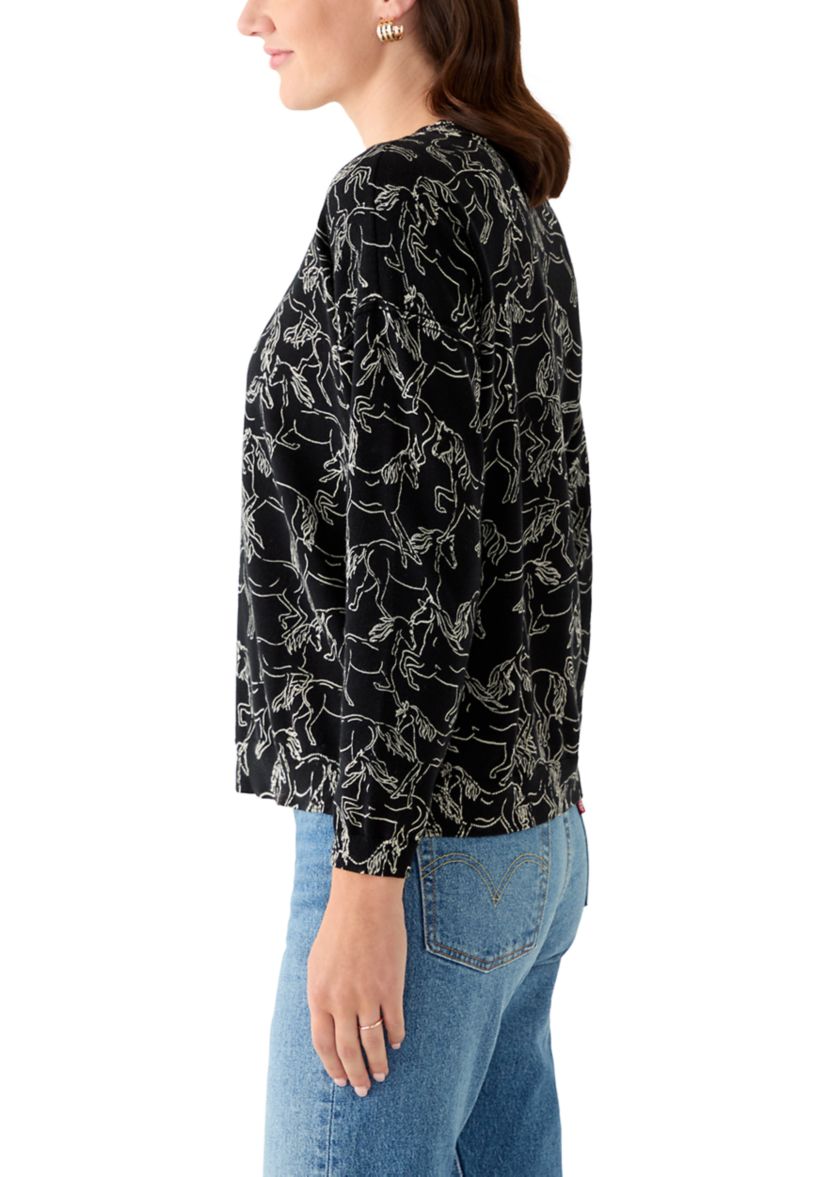 Womens Fine Gauge Crew Neck Printed Sweater