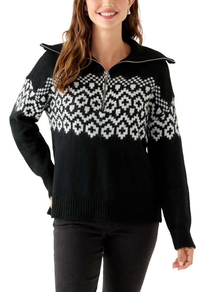 Womens Quarter Zip Intarsia Sweater 