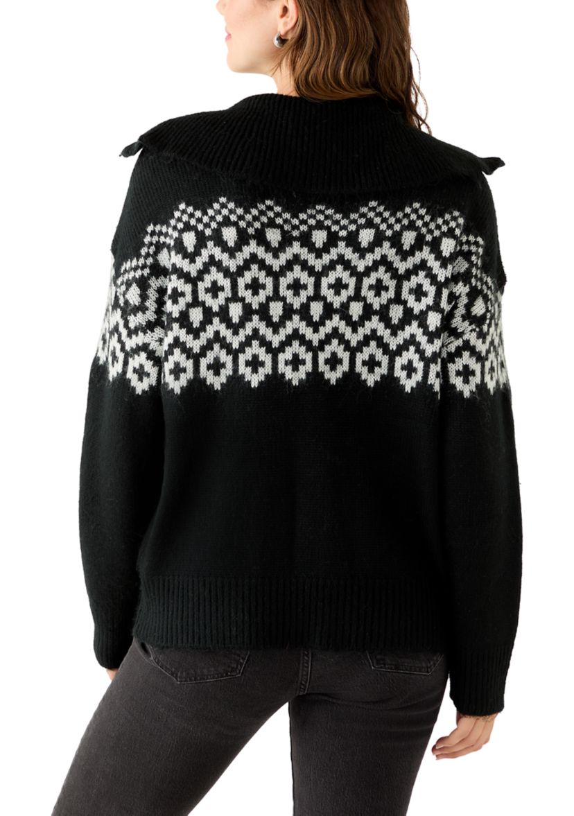 Womens Quarter Zip Intarsia Sweater 
