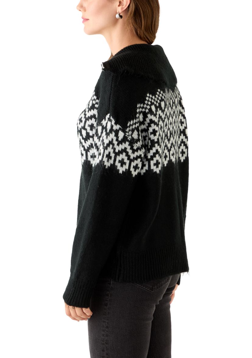 Womens Quarter Zip Intarsia Sweater 