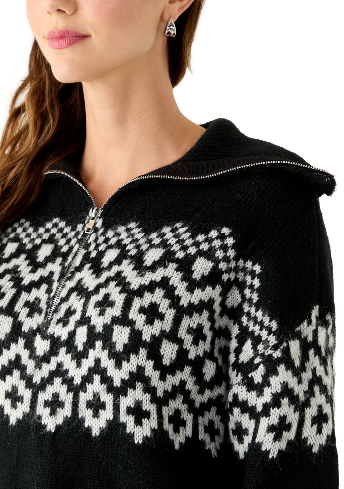Womens Quarter Zip Intarsia Sweater 