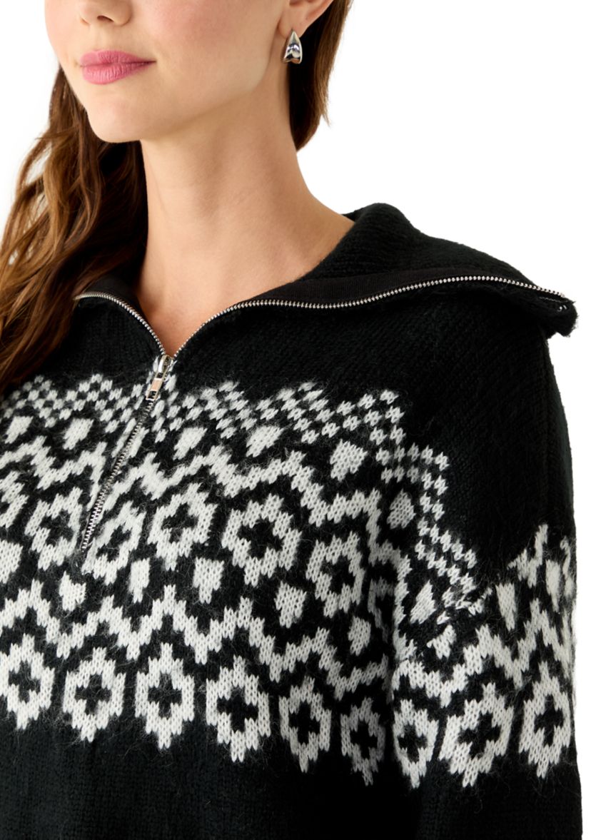 Womens Quarter Zip Intarsia Sweater 
