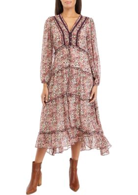 PRINTED SHINE CHIFFON MAXI DRESS