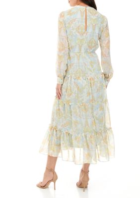 Wonderly Women's Rust Long Sleeve Printed Maxi Dress | belk