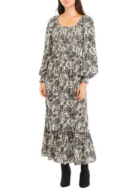 Women's Nina Leonard Print Smocked-Waist Maxi Dress