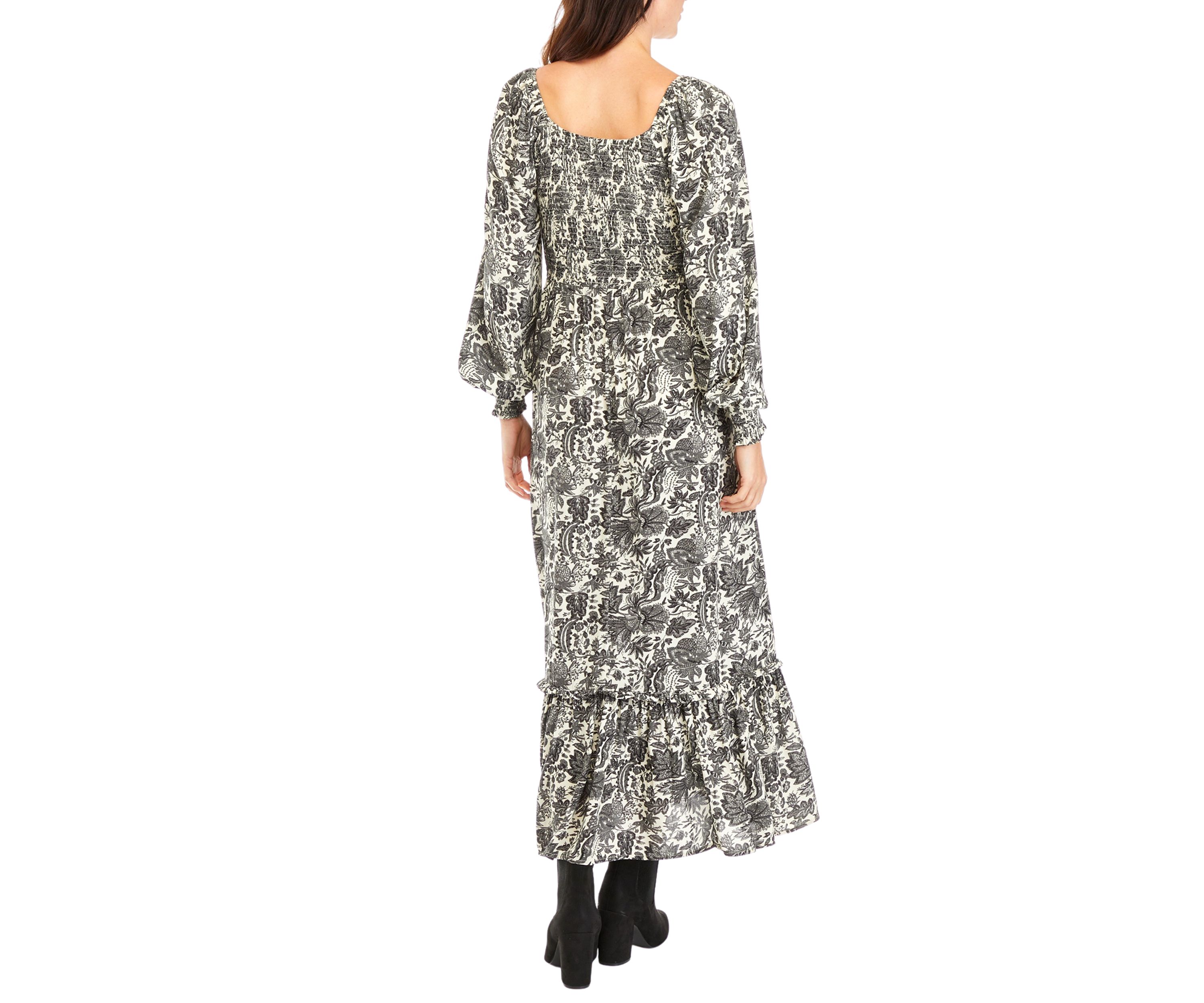 Womens Tapestry Floral Printed Smocked Maxi Dress