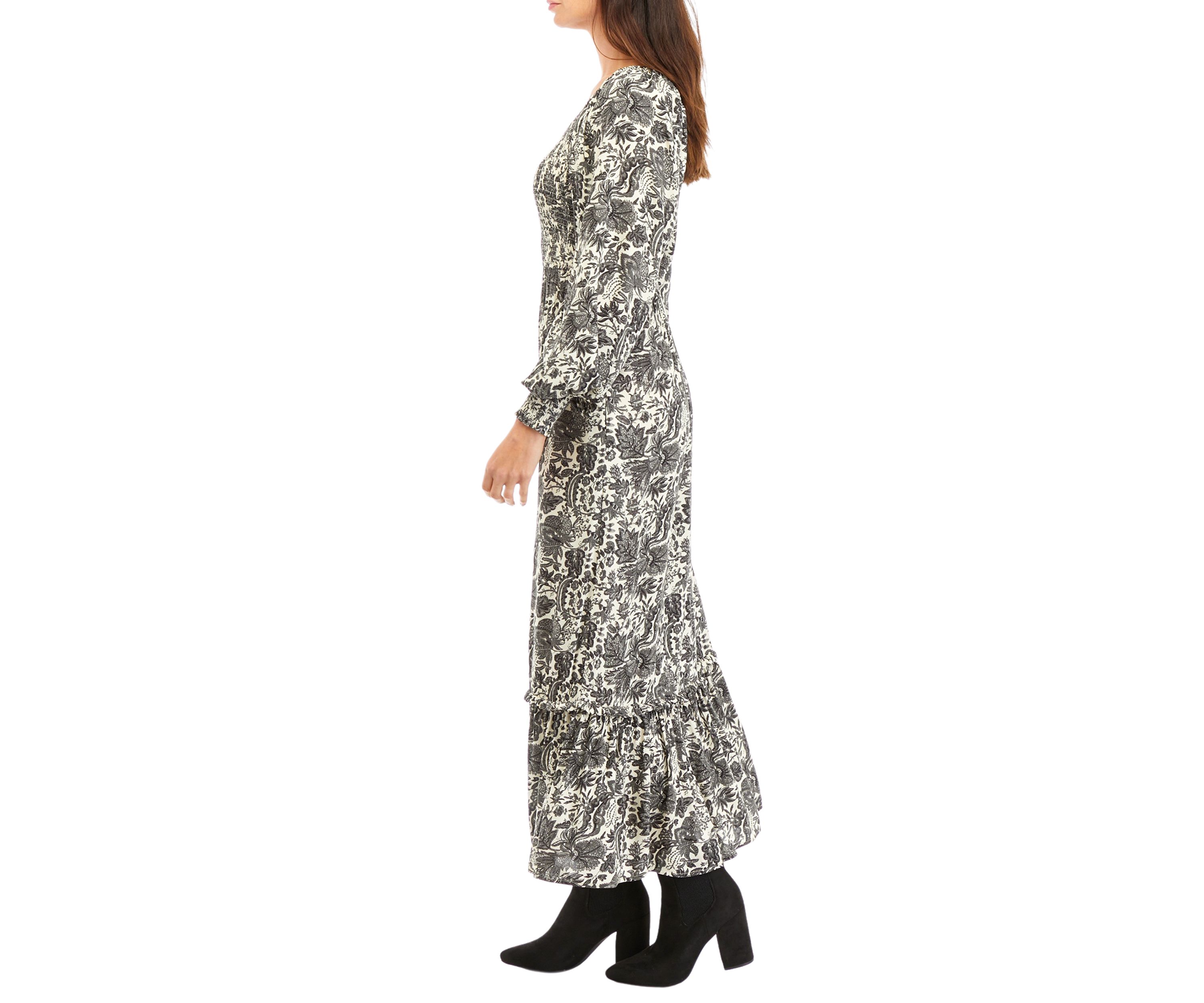 Womens Tapestry Floral Printed Smocked Maxi Dress