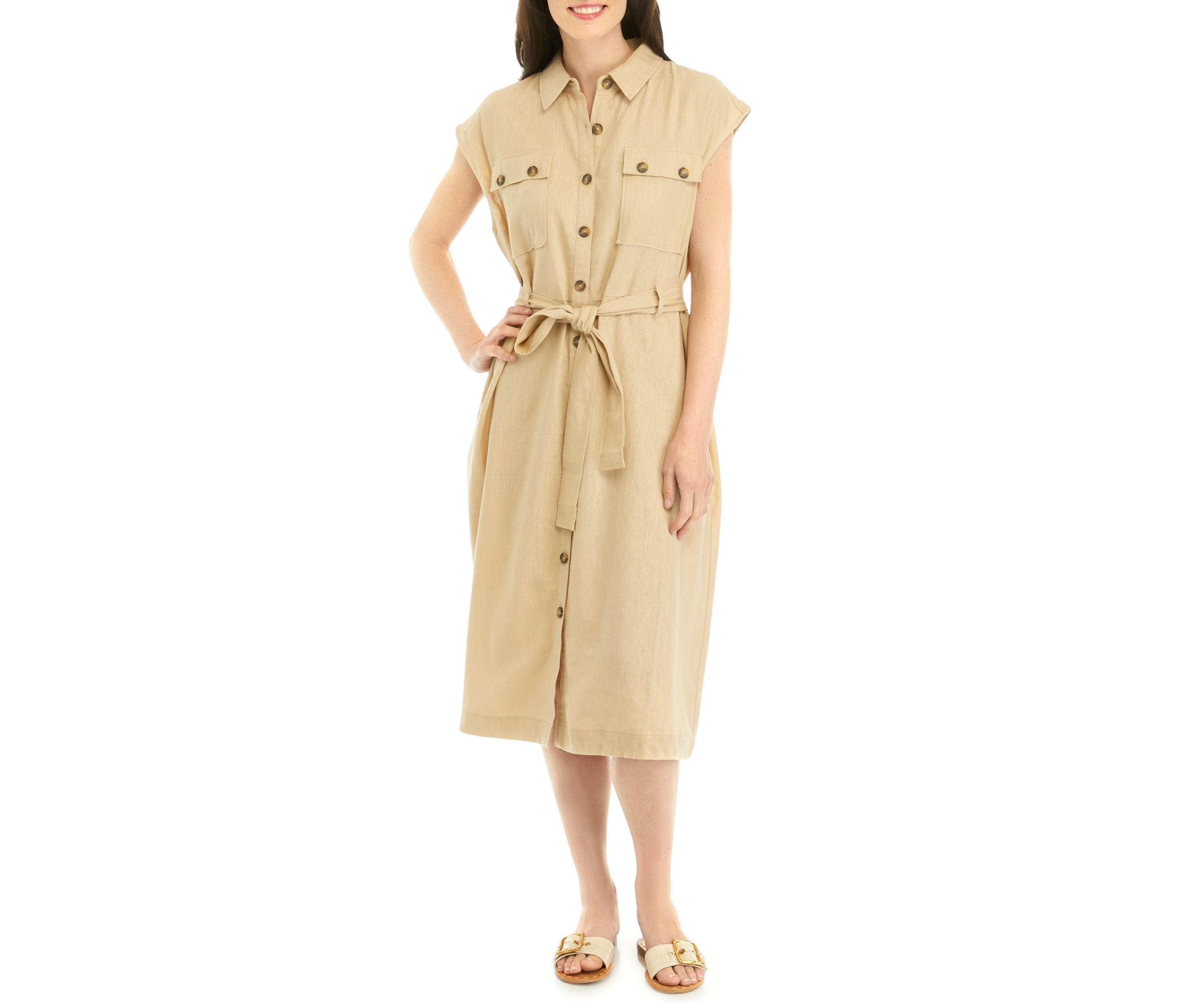 Womens Button Front Mid Shirtdress 