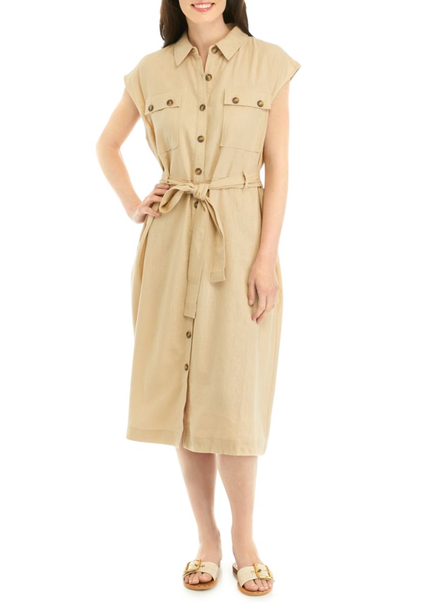 Womens Button Front Mid Shirtdress 