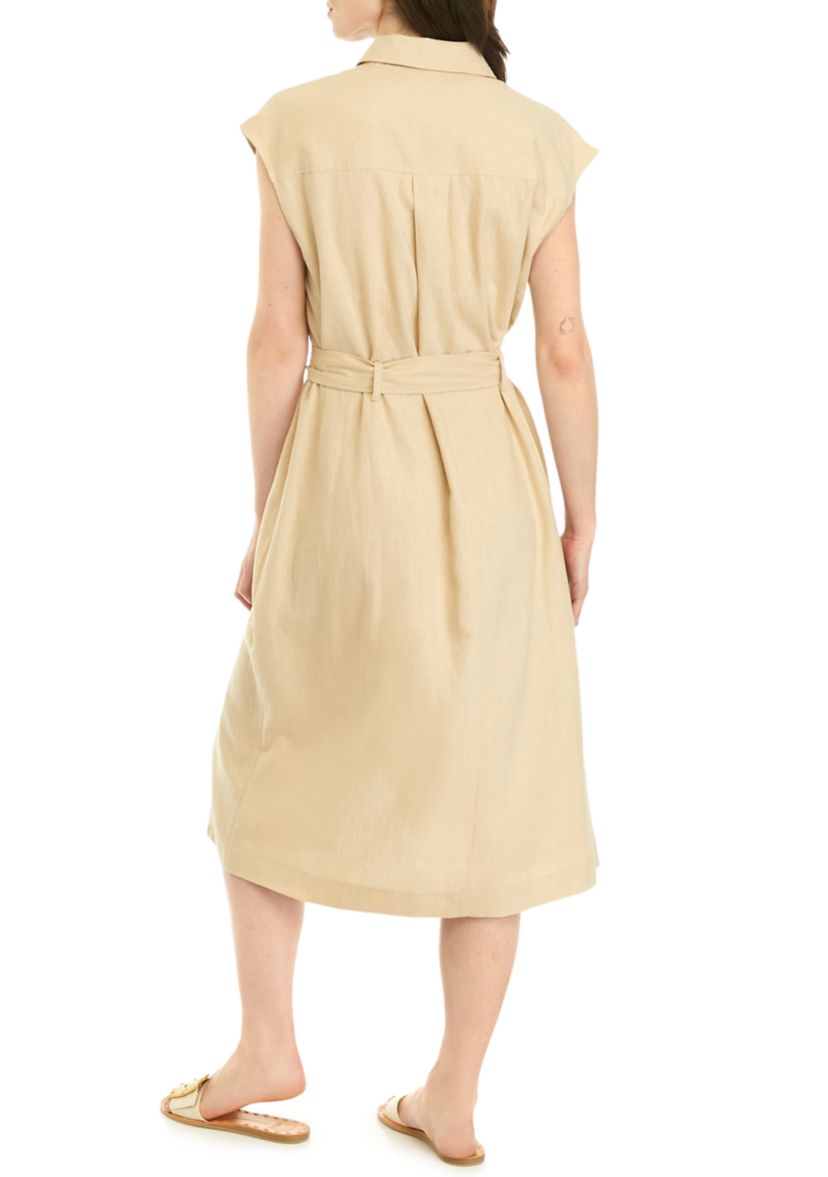 Womens Button Front Mid Shirtdress 
