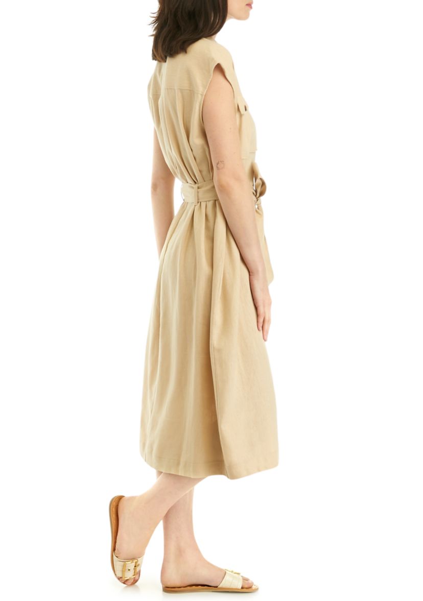 Womens Button Front Mid Shirtdress 