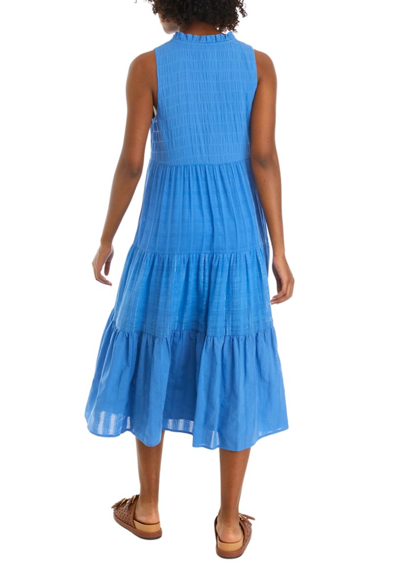 Womens Tiered Button Front Midi Dress