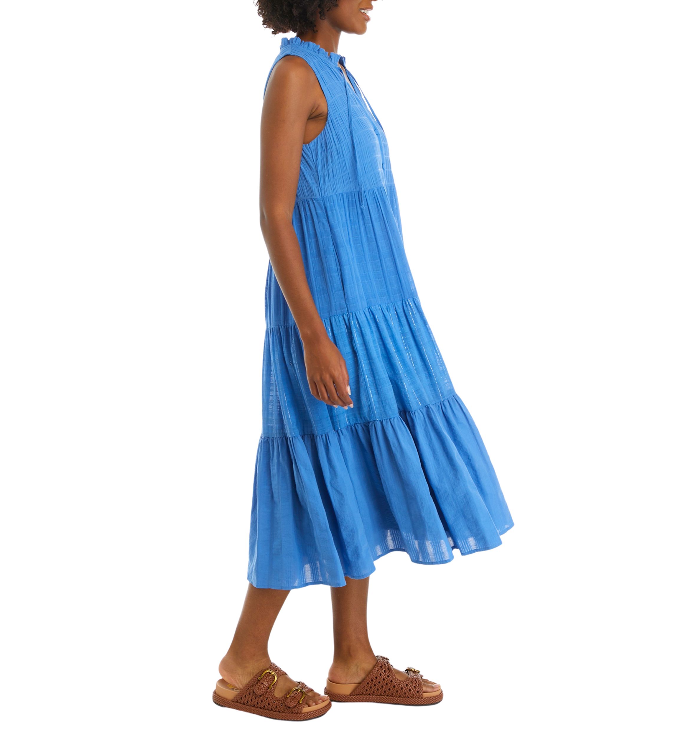 Womens Tiered Button Front Midi Dress