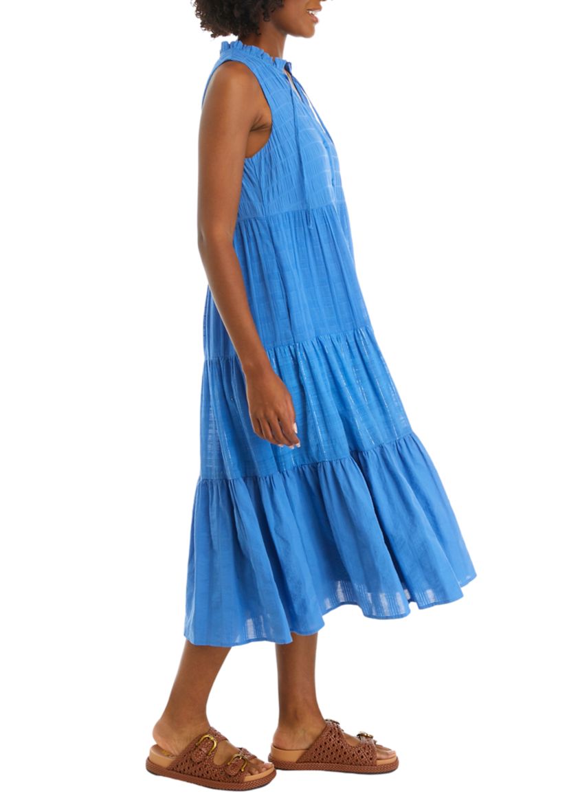 Womens Tiered Button Front Midi Dress