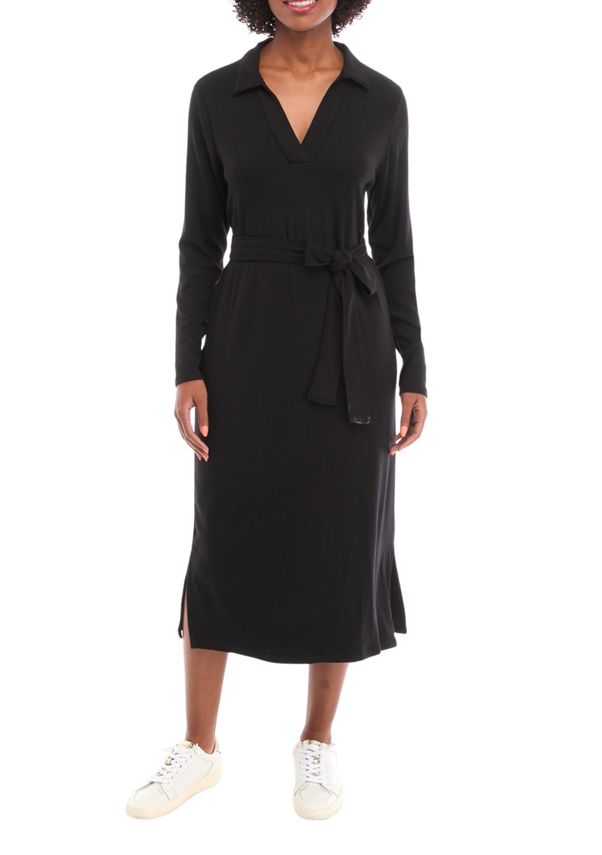 Womens Belted Midi Dress