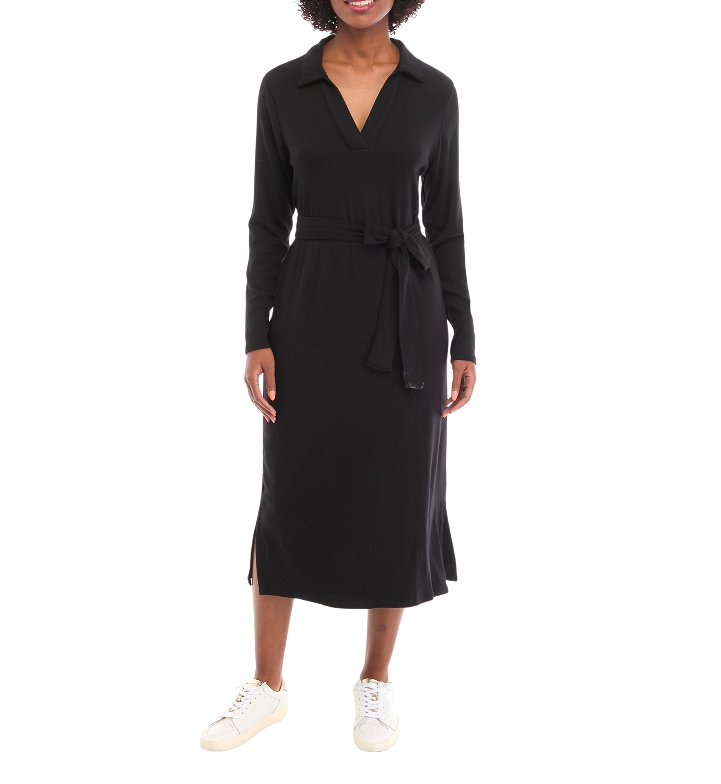 Womens Belted Midi Dress
