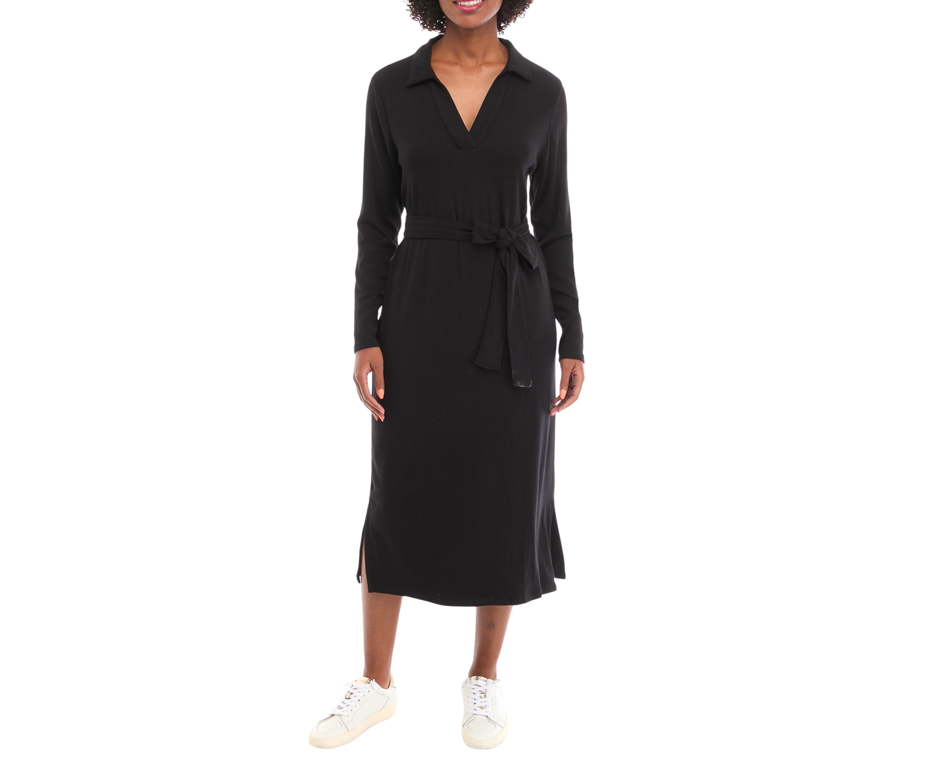 Womens Belted Midi Dress