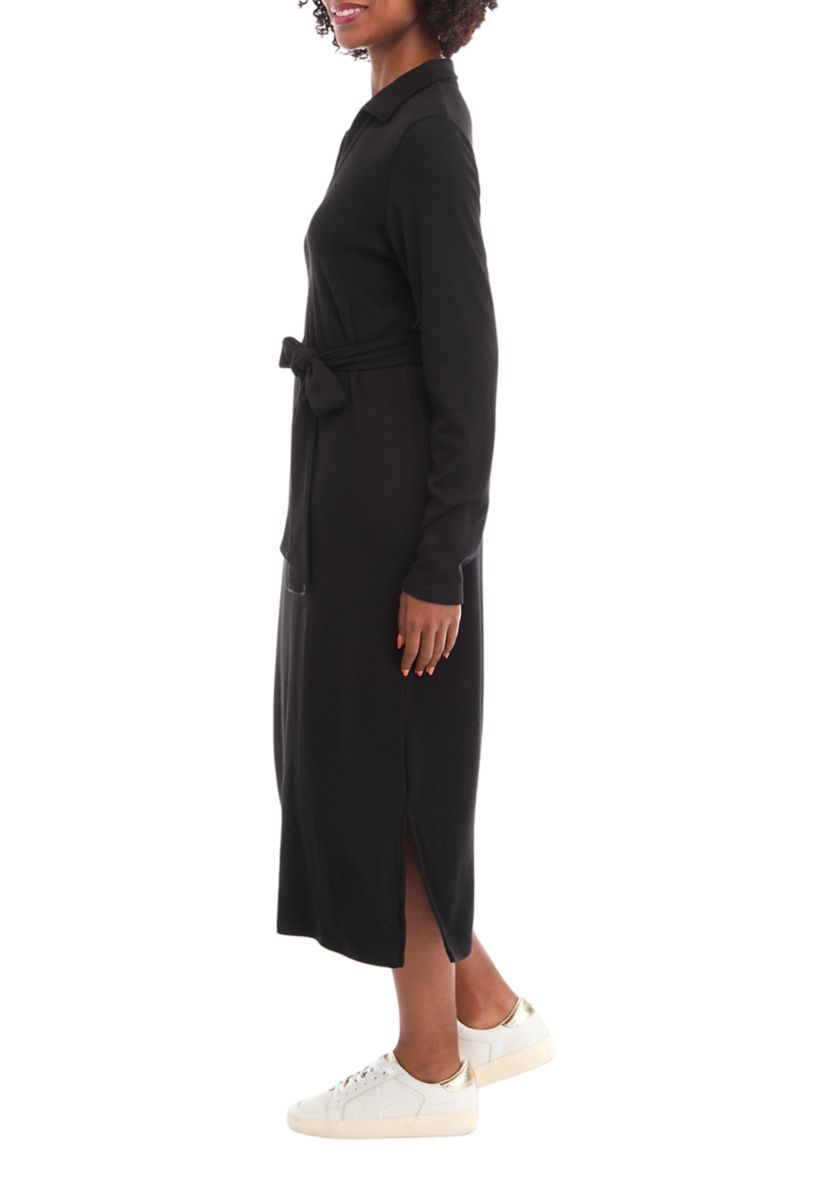 Womens Belted Midi Dress