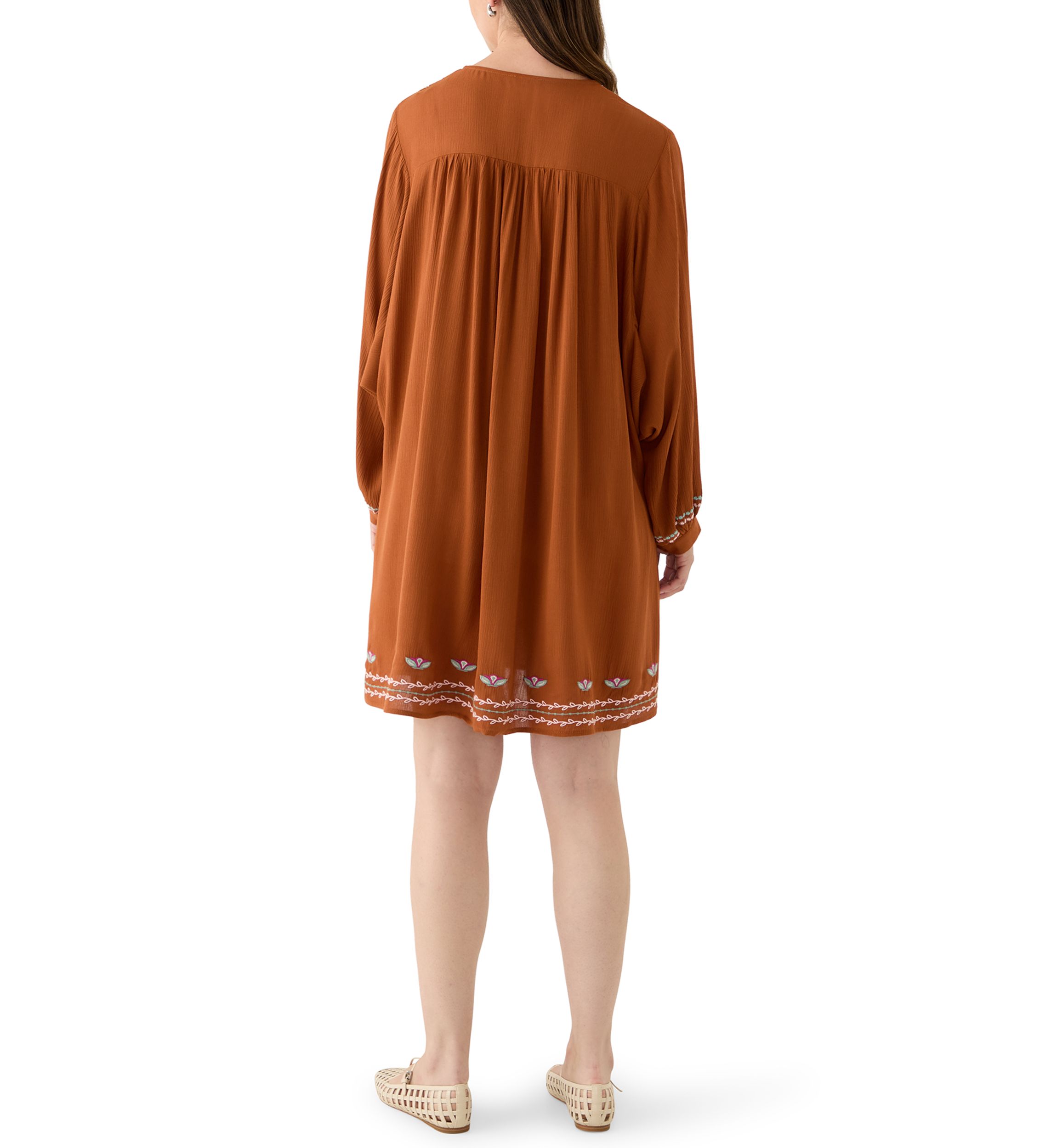 Womens Embroidered Long Sleeve Mini Dress