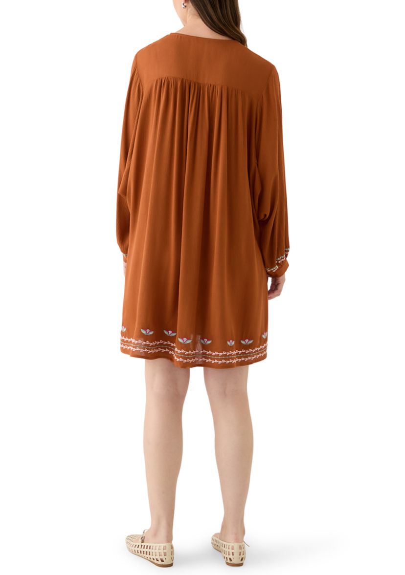 Womens Embroidered Long Sleeve Mini Dress