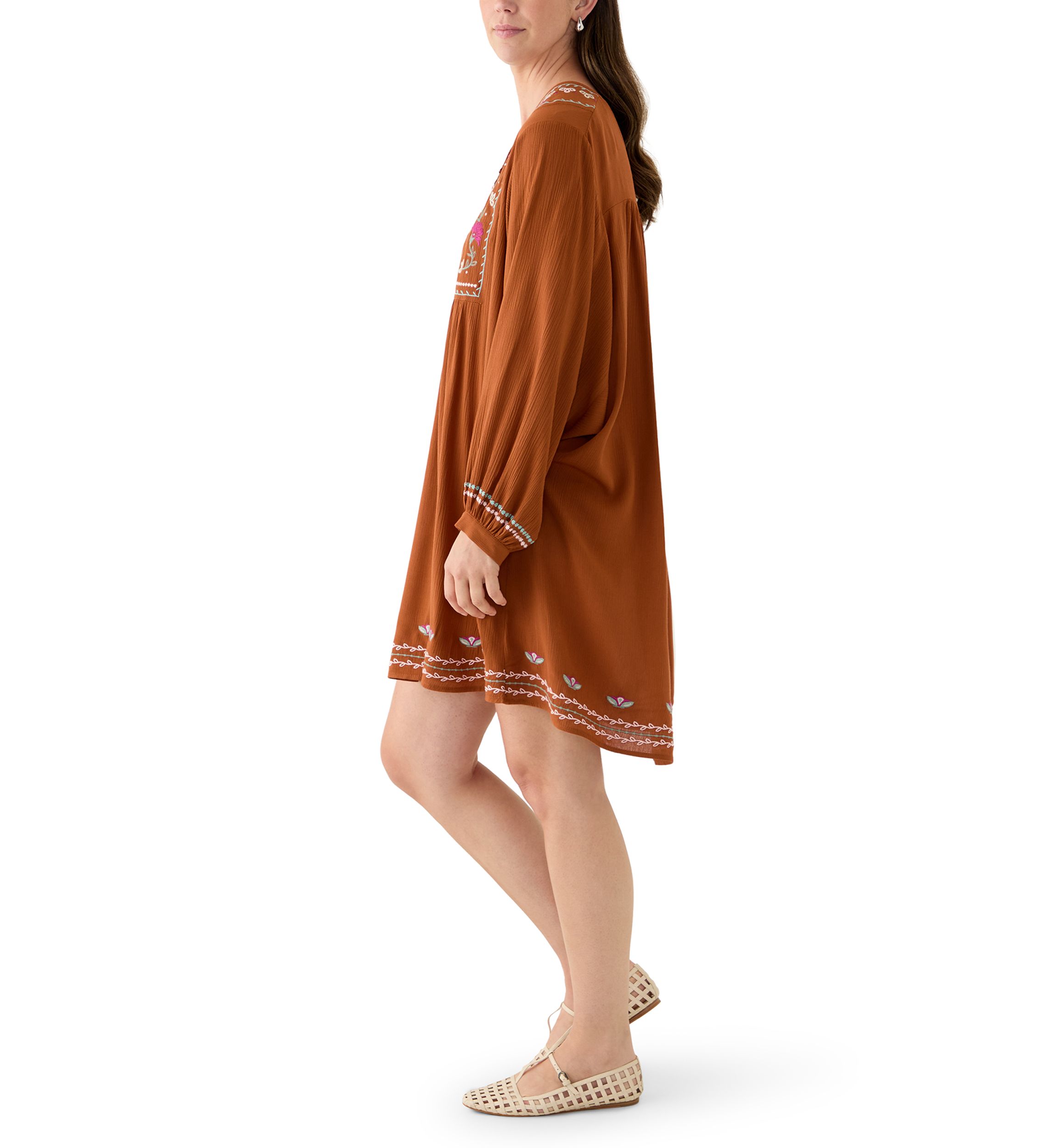 Womens Embroidered Long Sleeve Mini Dress