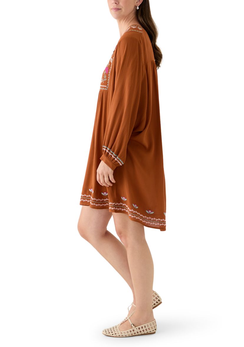 Womens Embroidered Long Sleeve Mini Dress