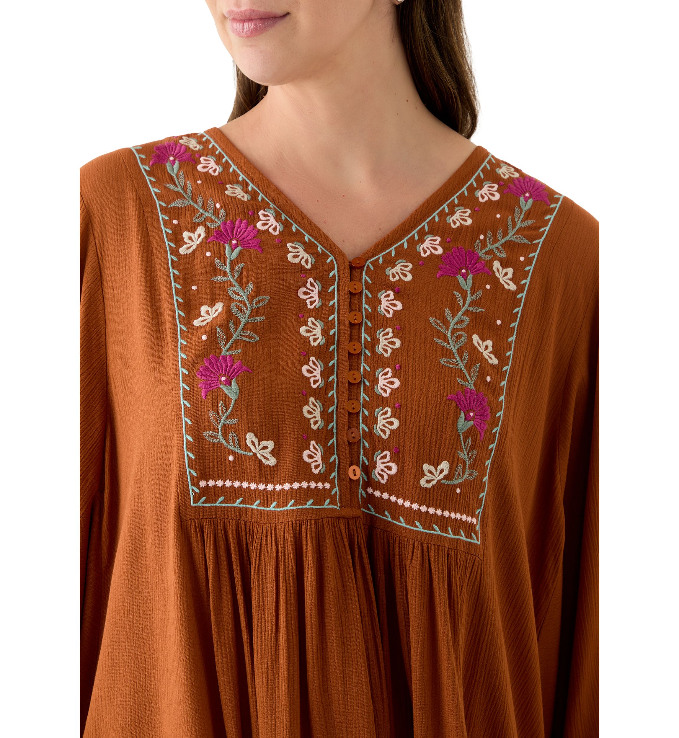 Womens Embroidered Long Sleeve Mini Dress