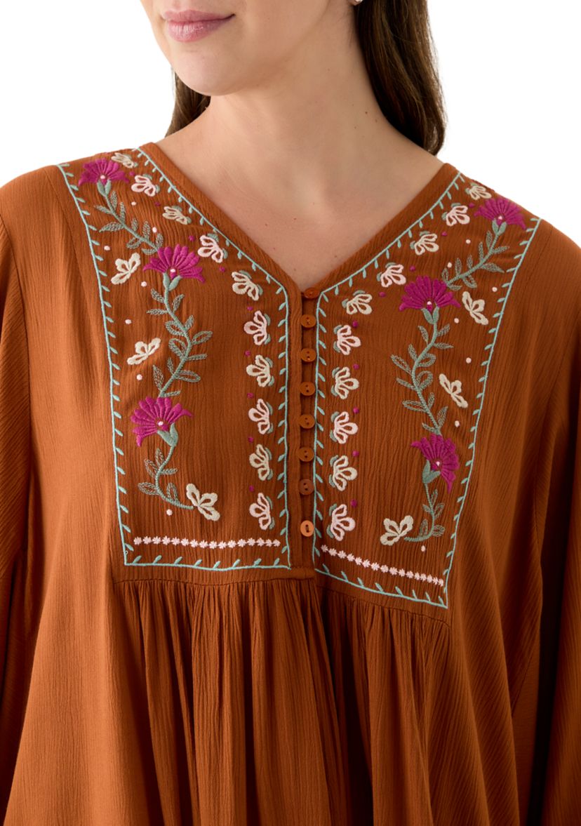 Womens Embroidered Long Sleeve Mini Dress