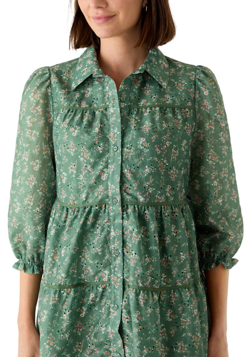 Wonderly Women's Printed Eyelet Mini Dress, 2XL