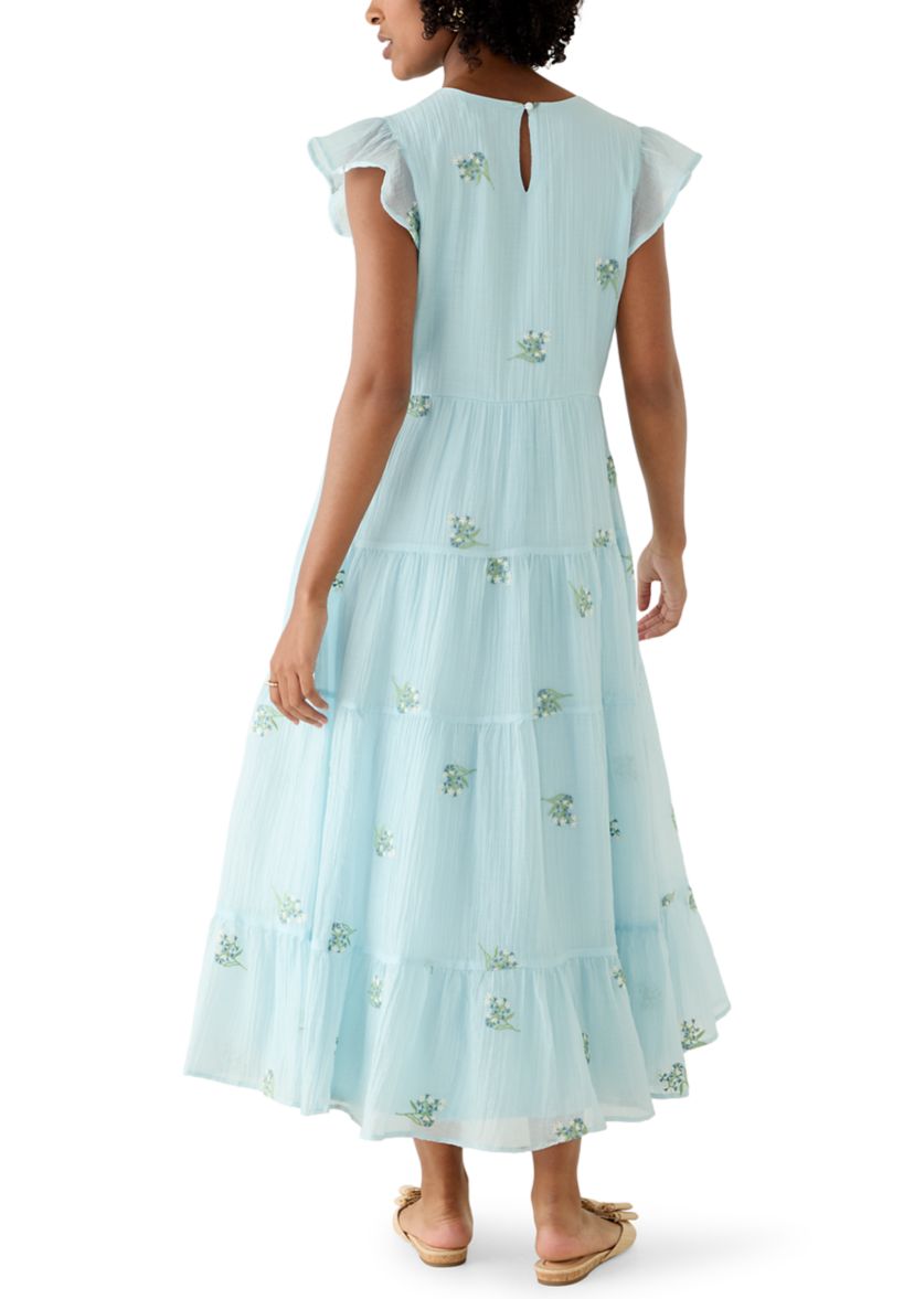 elegant dressy shrugs for dresses Garden Tapestry Blue Embroidery Midi Dress by Farm Rio – Mimi Seabrook main image 0
