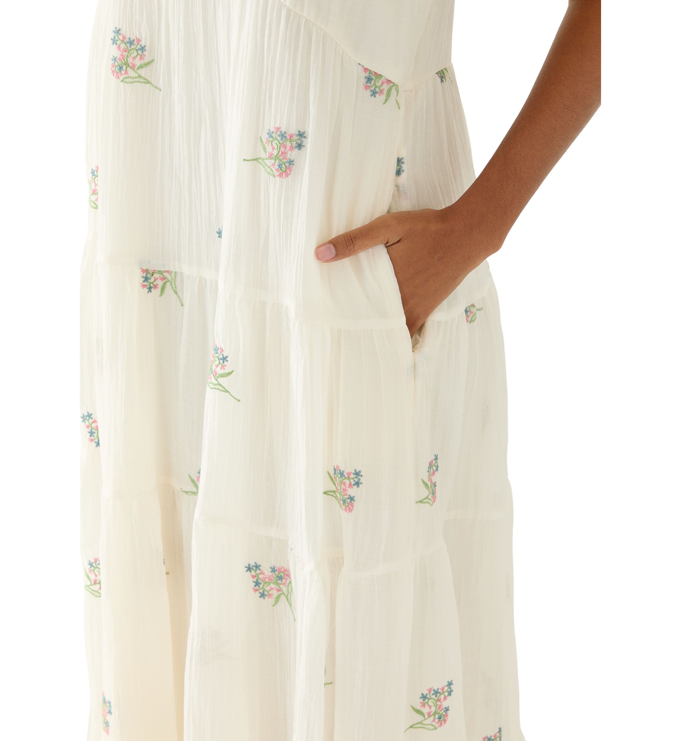 Wonderly Women's Short Flutter Sleeve Embroidered Midi Dress, Small