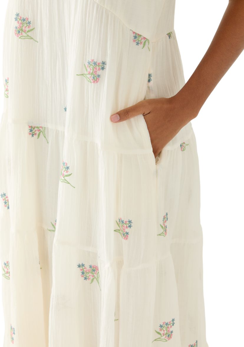 vine flower embroidered midi dress sam edelman Ivory Maxi Dress with Floral Embroidery main image 1