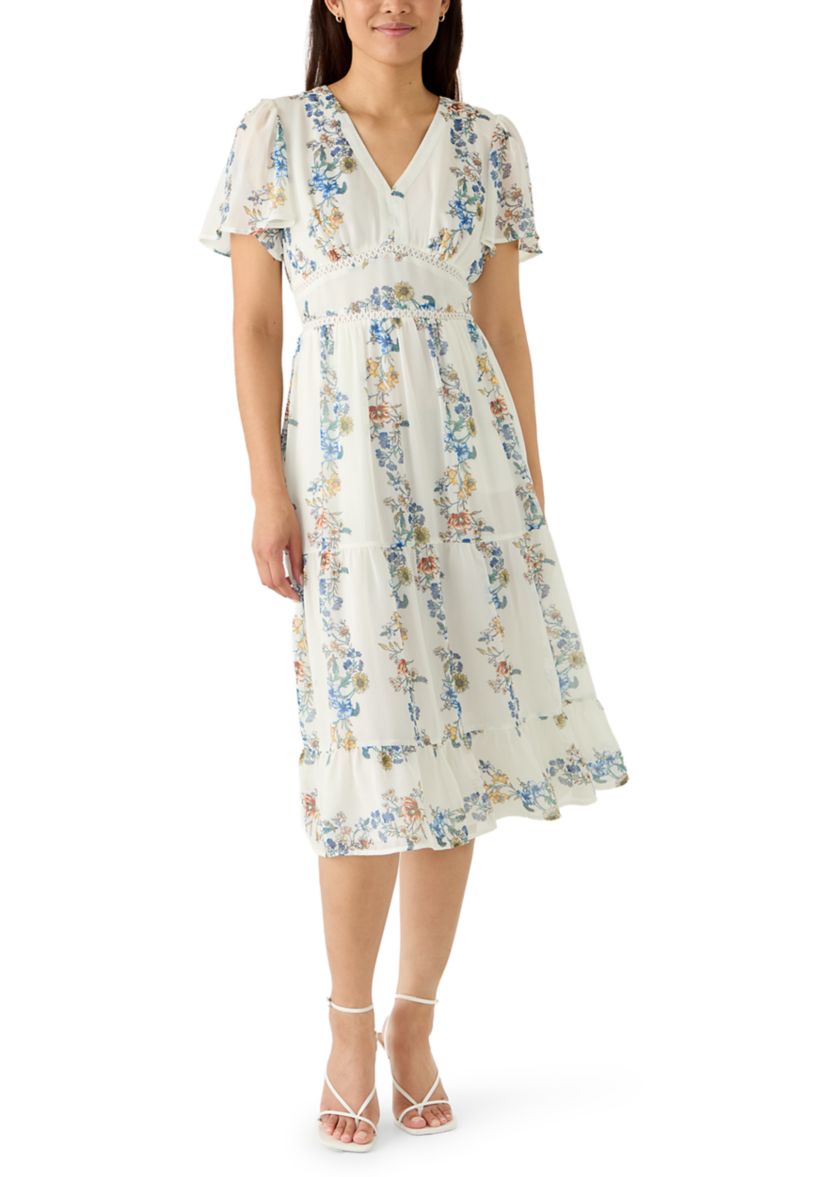 v neck flowy dress short Flowy V-Neck Short Sleeve Dress with Printed Design – MsDressly