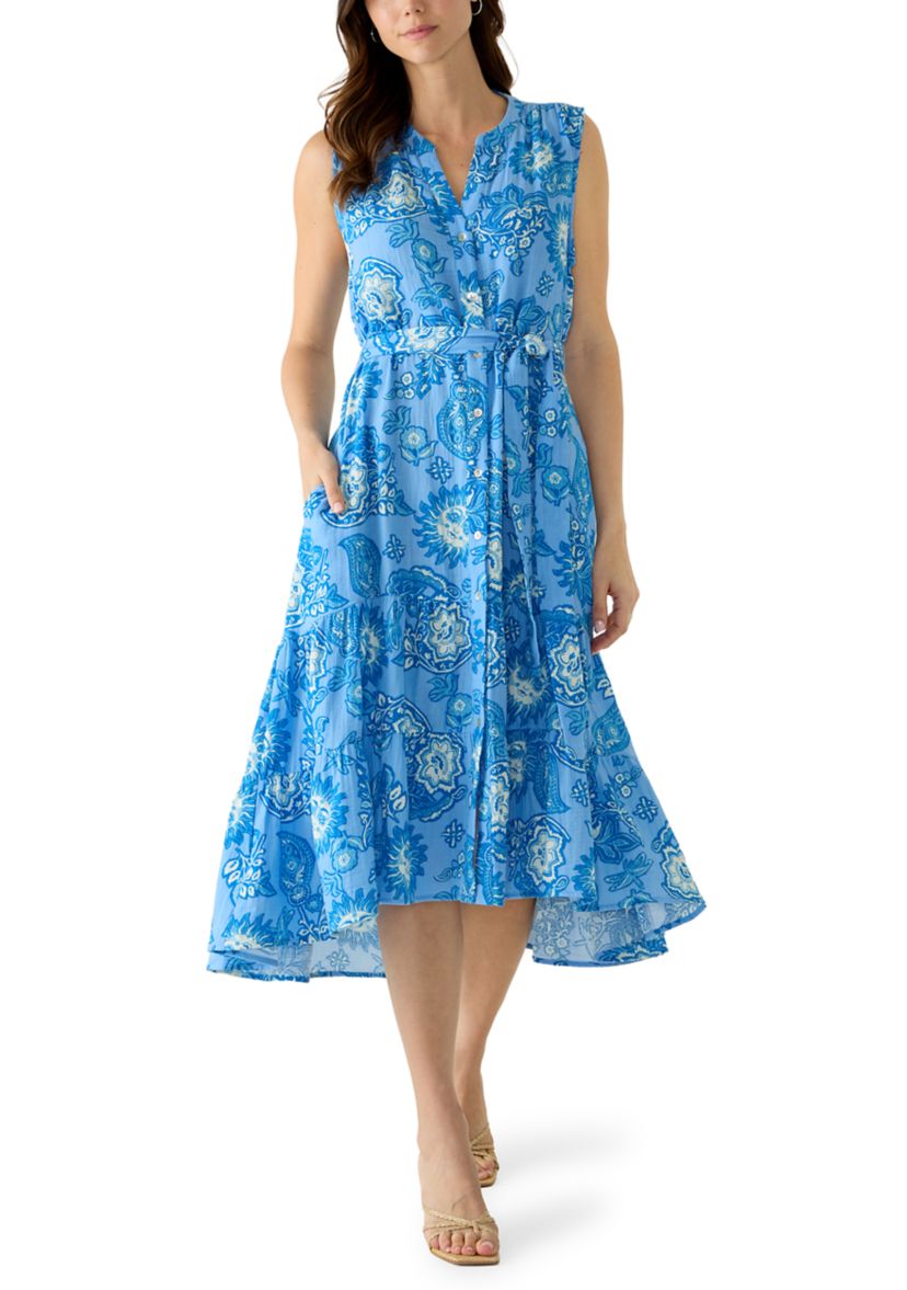 Wonderly Women's Sleeveless Gauze Tiered Belted Midi Dress | Belk