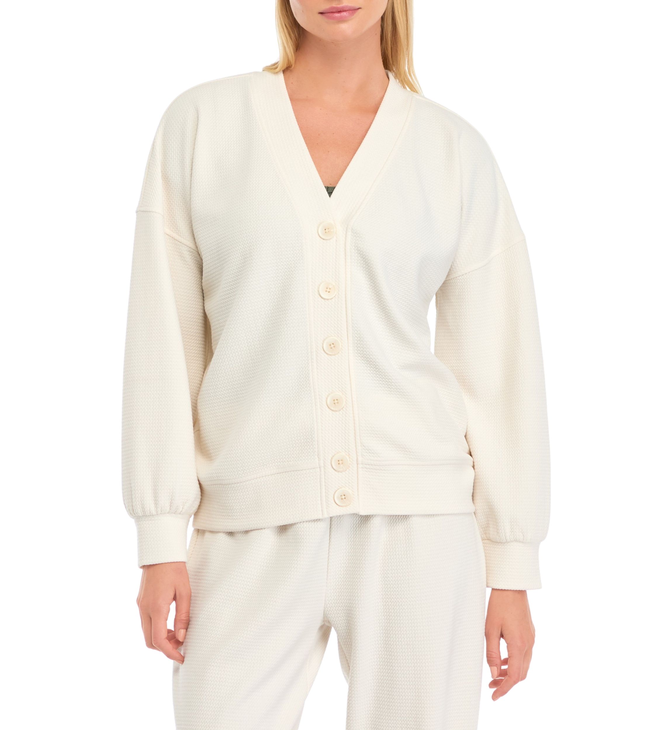 Womens Textured V-Neck Cardigan 