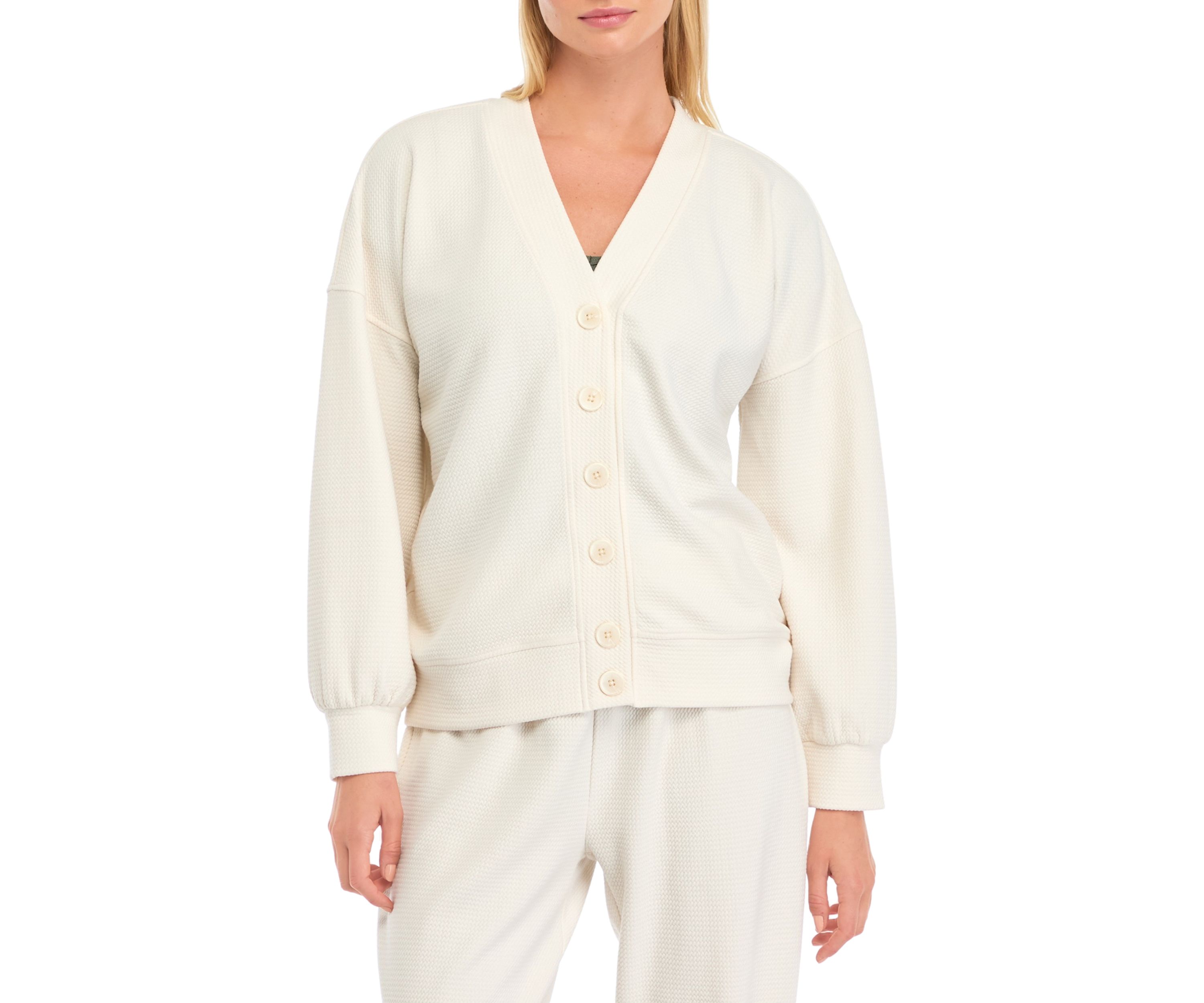 Womens Textured V-Neck Cardigan 