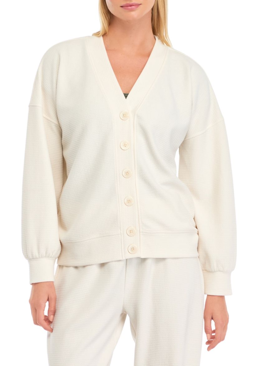 Womens Textured V-Neck Cardigan 
