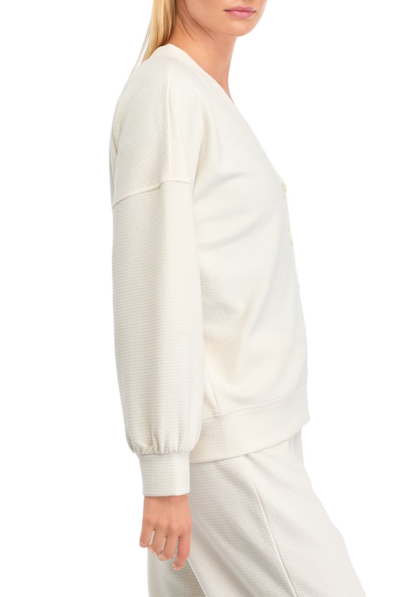 Womens Textured V-Neck Cardigan 