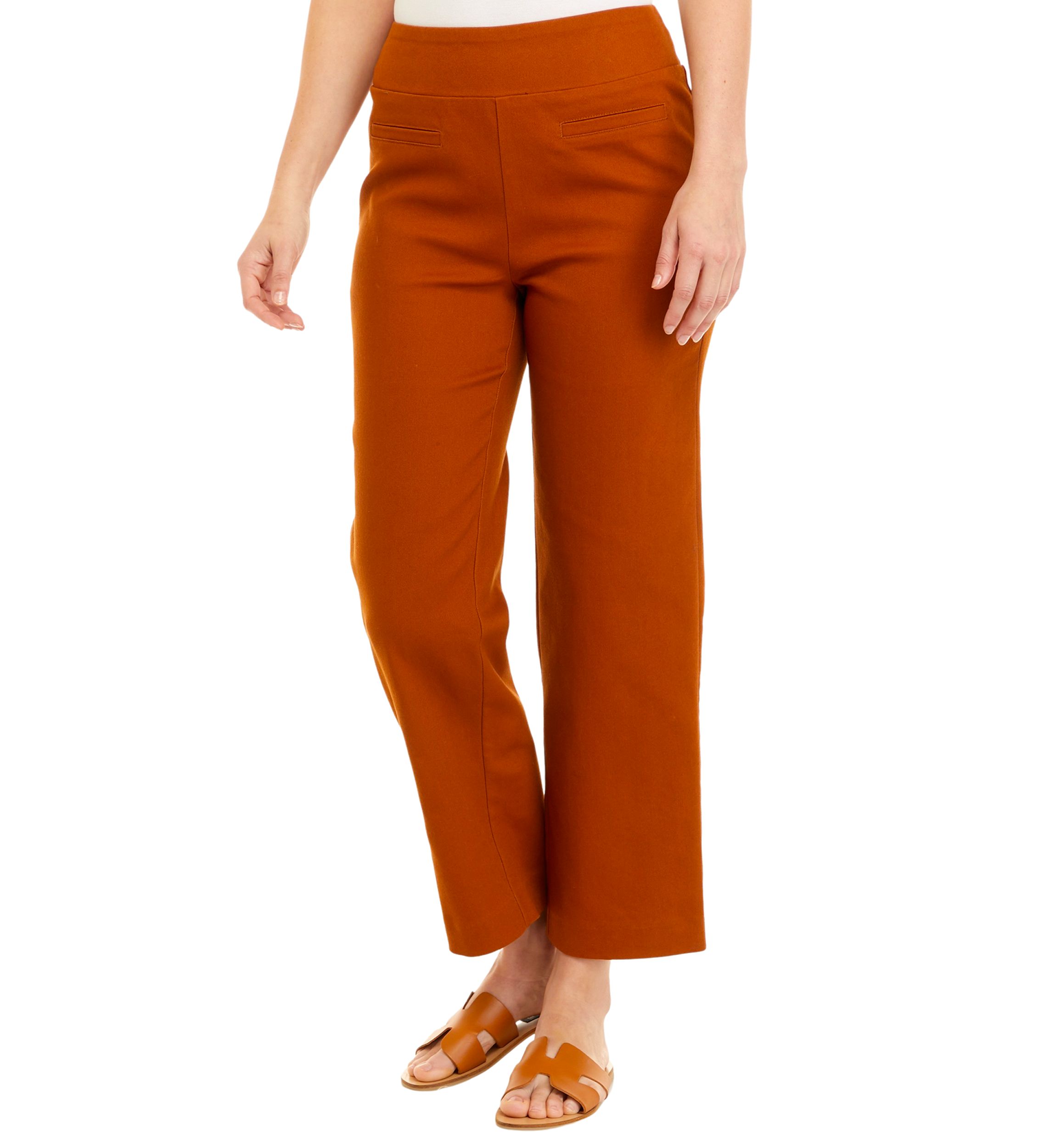 Womens Stretch Twill Pull On Straight Ankle Pants