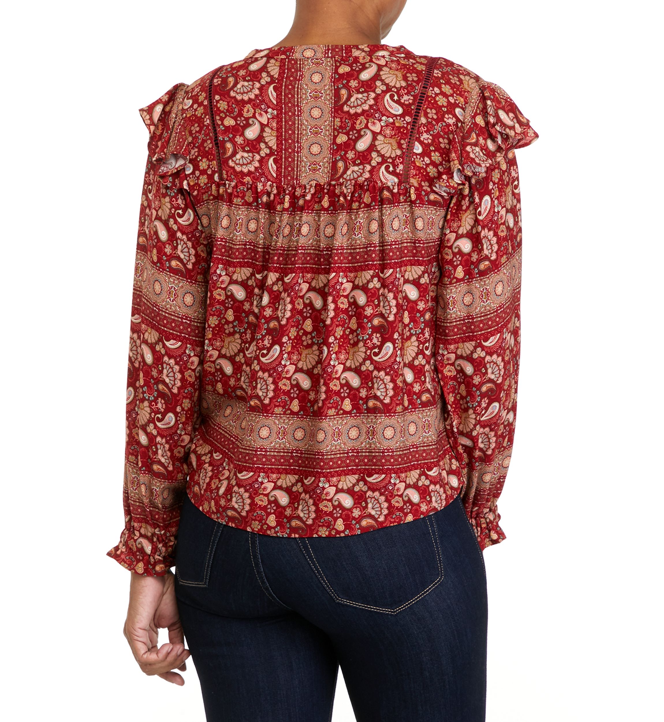Petite Printed Split Neck Woven Top