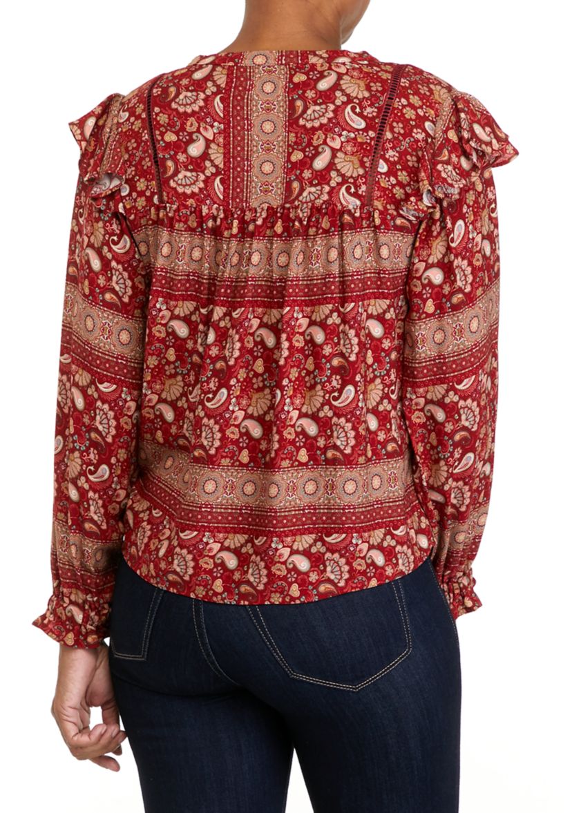 Petite Printed Split Neck Woven Top