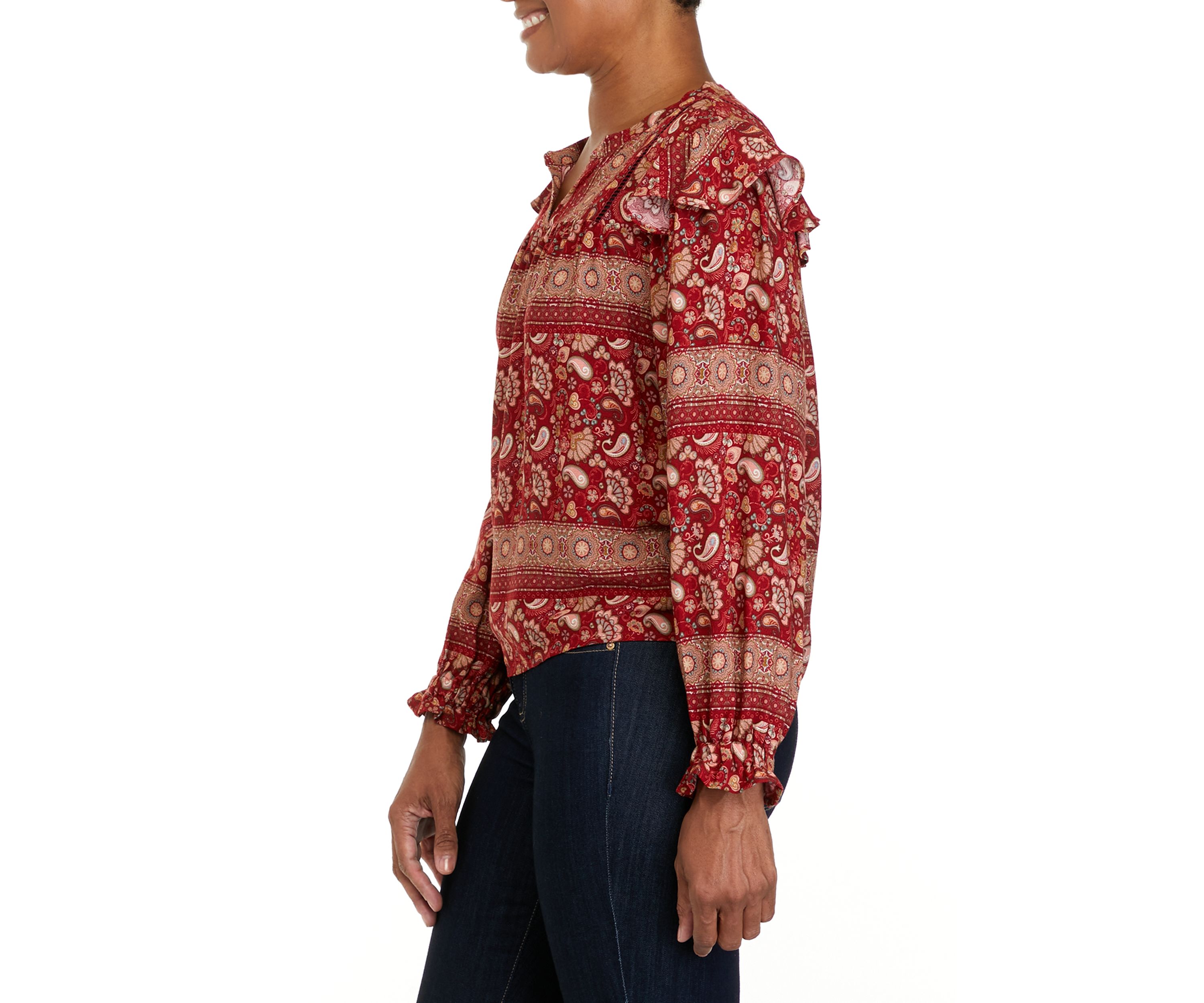 Petite Printed Split Neck Woven Top