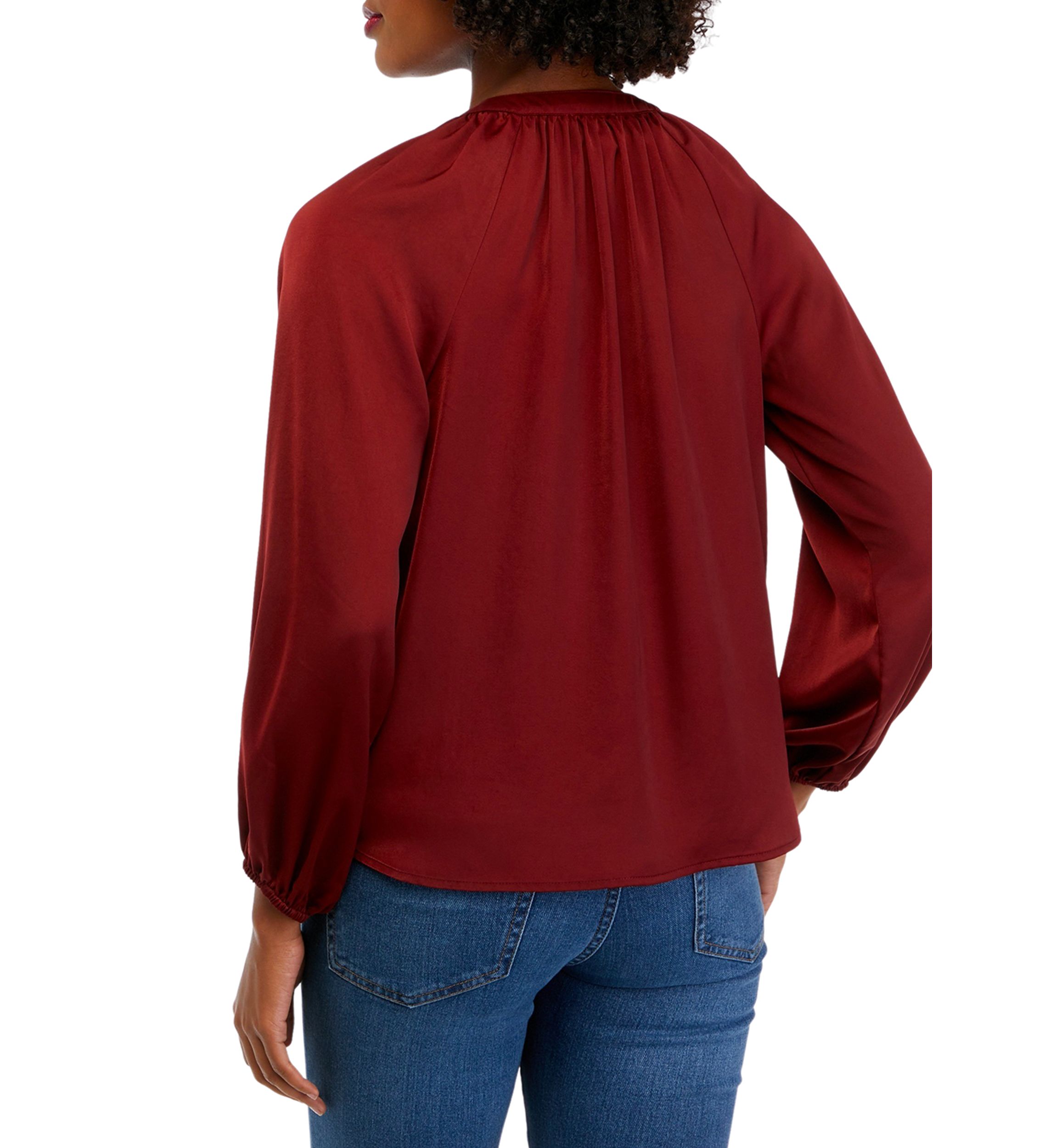 Petite Long Sleeve Satin Peasant Top