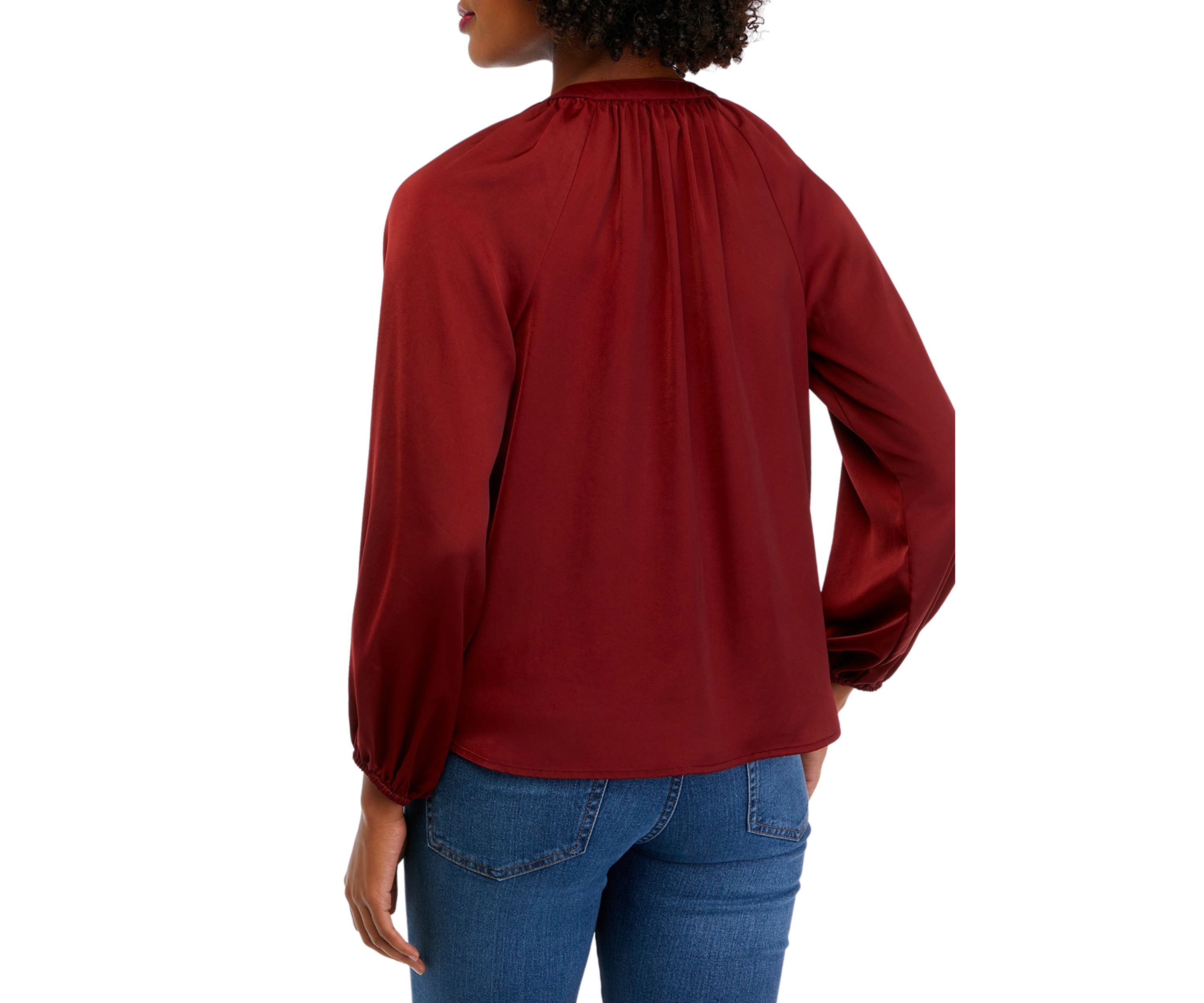 Petite Long Sleeve Satin Peasant Top