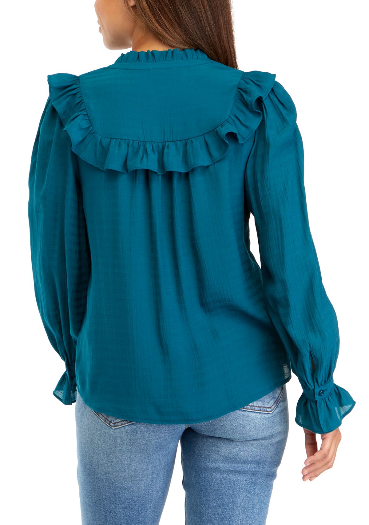 Petite Blouson Sleeve Ruffle Blouse