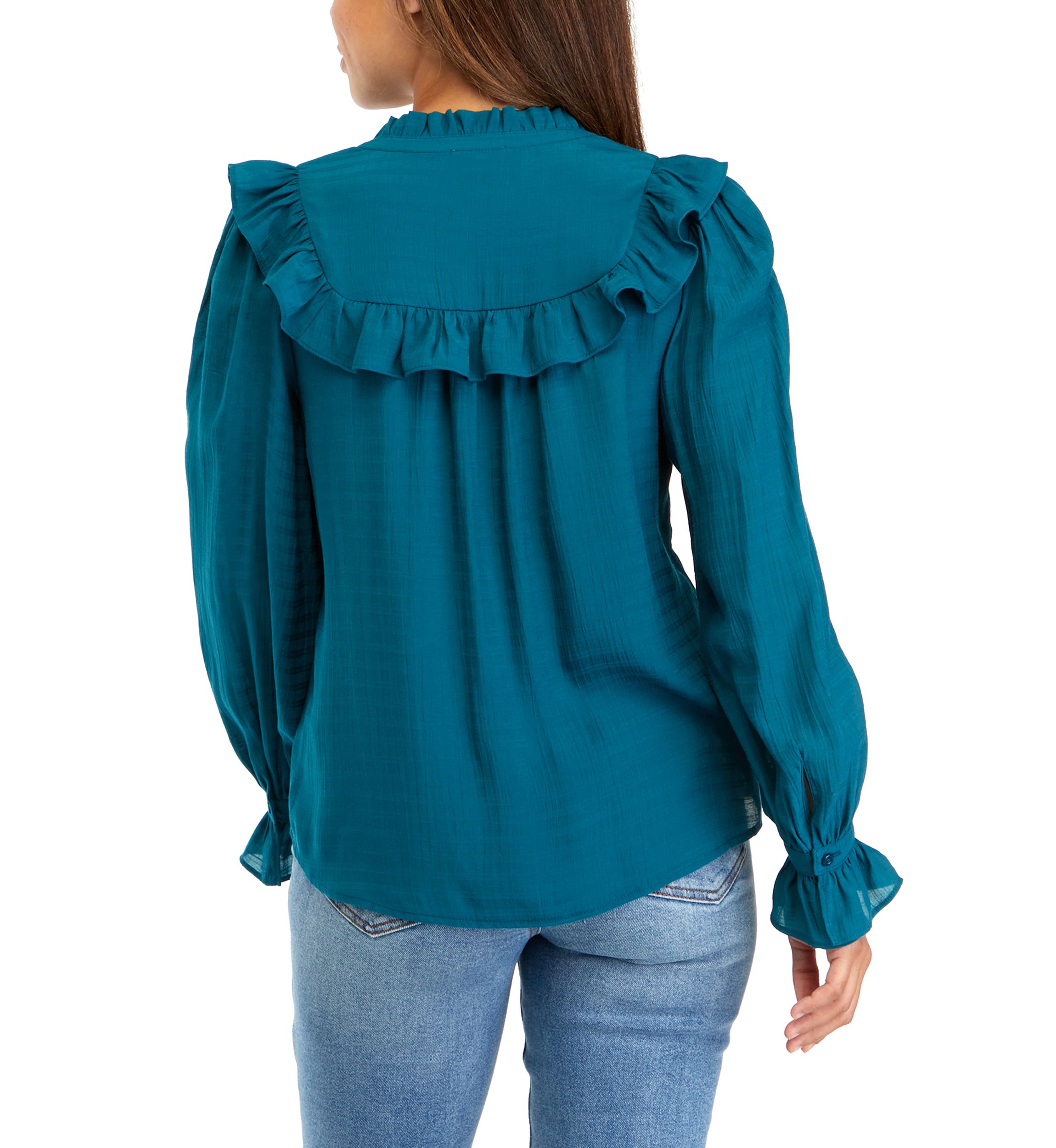 Petite Blouson Sleeve Ruffle Blouse