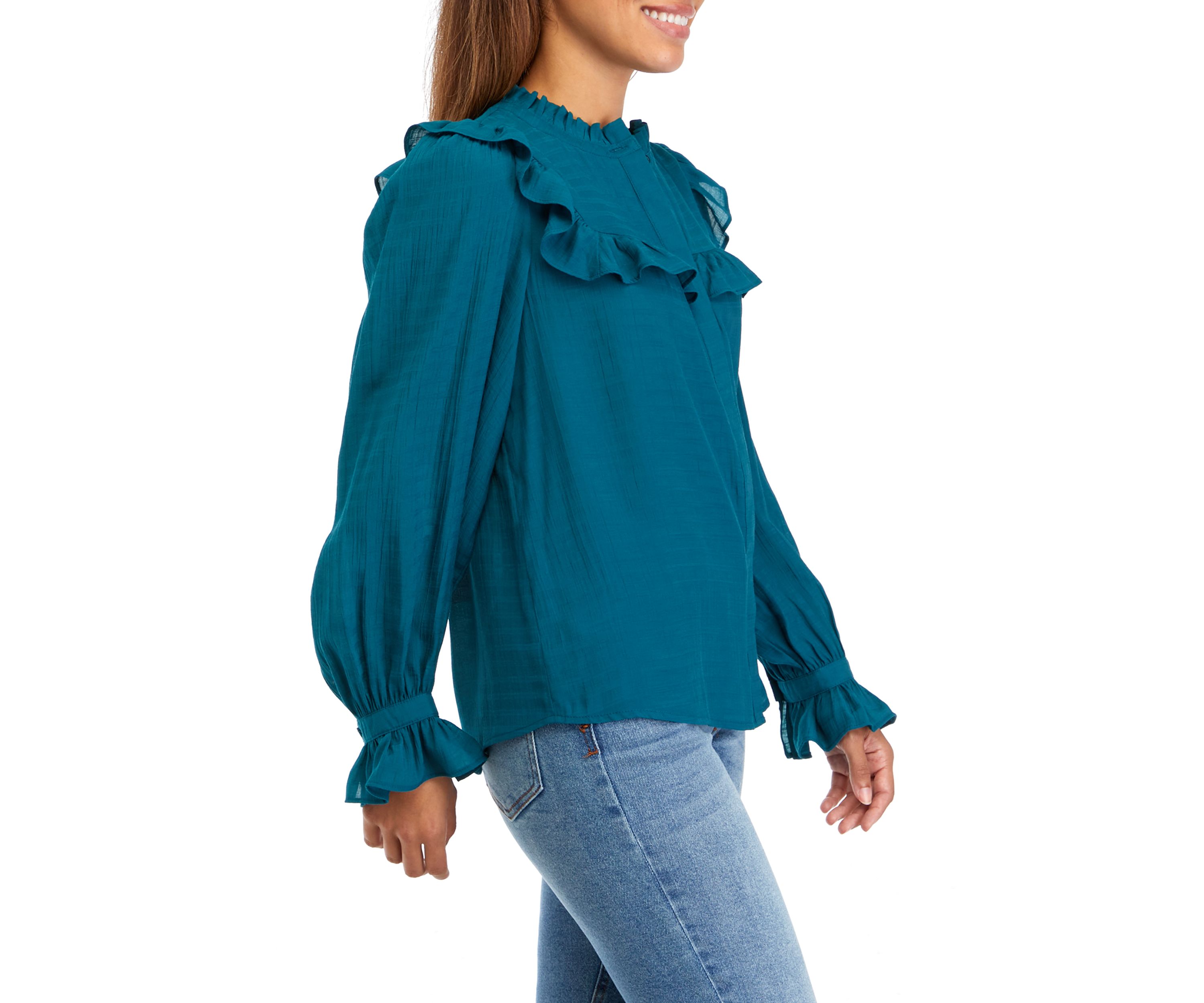 Petite Blouson Sleeve Ruffle Blouse