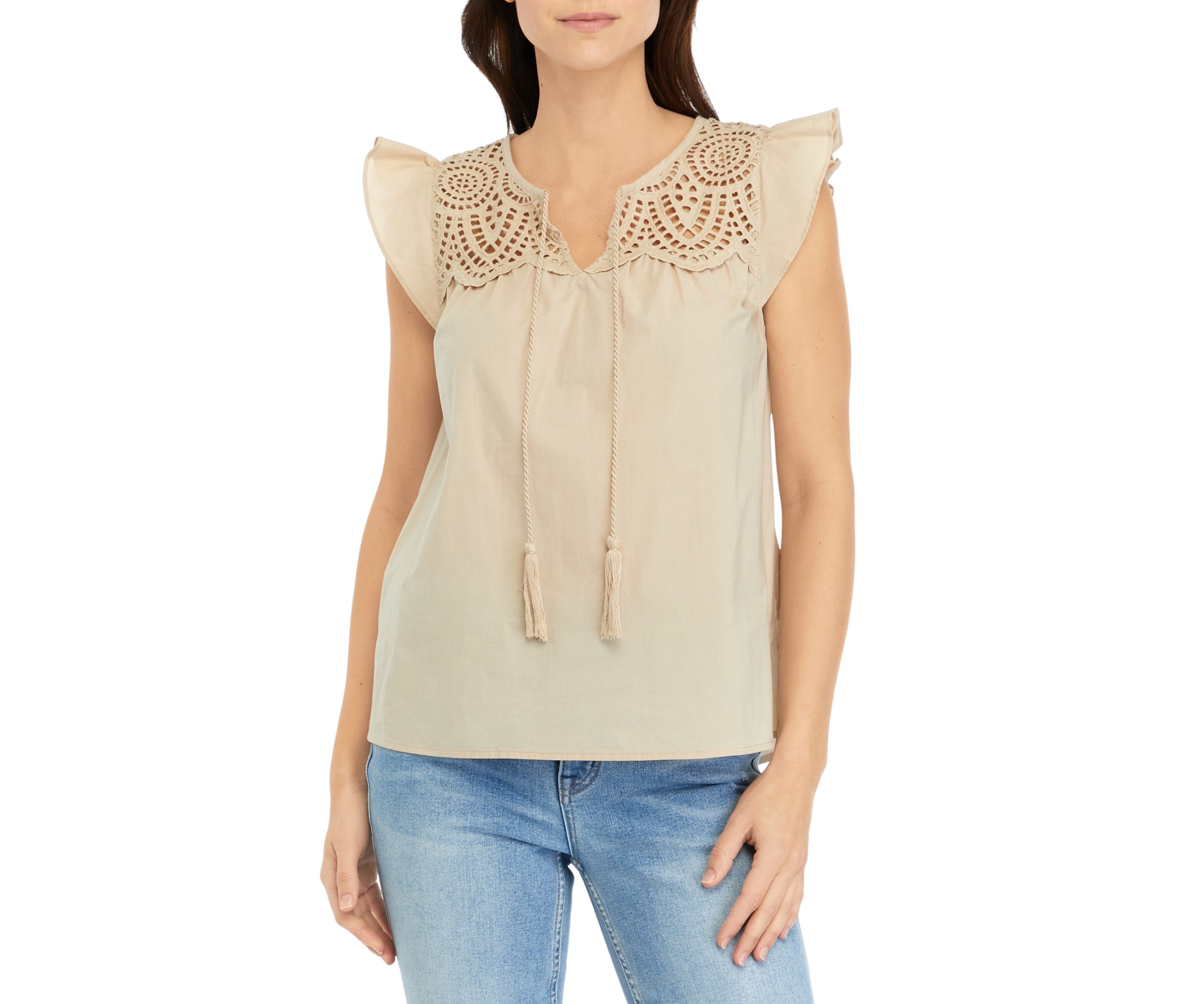 Petite Eyelet Peasant Blouse